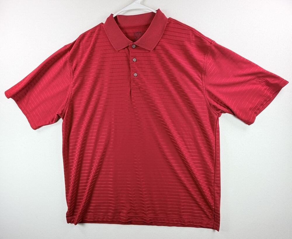 PGA Tour Men’s Polo Shirt Red Striped Short Sleeve Golf Top Size 2XL XXL
